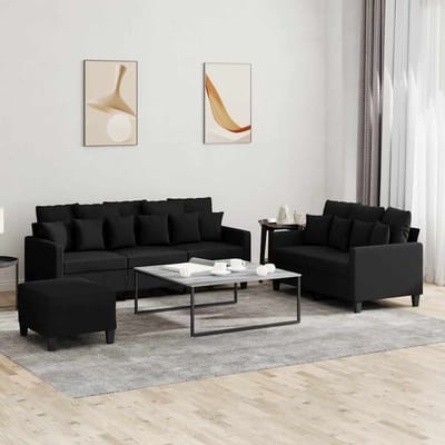 vidaXL - 3-delige - loungeset - met - kussens - stof - zwart