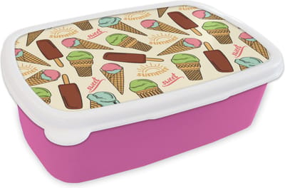 Broodtrommel Roze - Lunchbox - Brooddoos - Eten - Patroon - IJs - 18x12x6 cm - Kinderen - Meisje