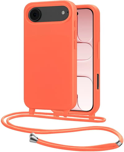 Hoes Geschikt voor iPhone Air Met Telefoonkoord - Siliconen Hoesje Backcover Met Ketting - Papaya