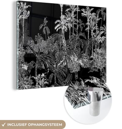 MuchoWow® Glasschilderij 120x90 cm - Schilderij acrylglas - Palm - Jungle - Tropical - Foto op glas - Schilderijen