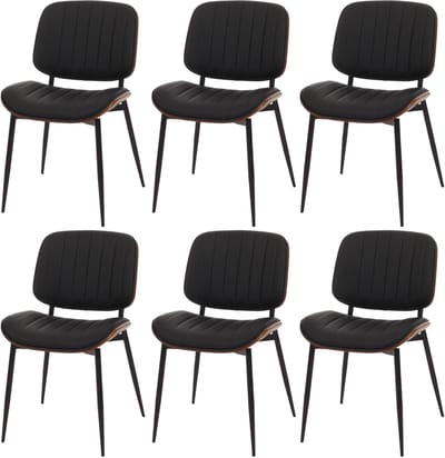 Set van 6 eetkamerstoelen MCW-O44, keukenstoel, gebogen hout, kunstleer, Öko-Tex MVG ~ walnootlook, zwart