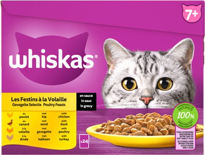 Whiskas Senior Multipack Gevogelte Selectie in Saus - 2 x 24 x 85 gr - Voordeelverpakking