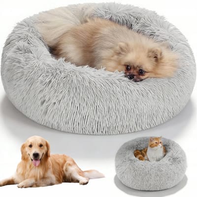 Dierenmand - Ronde Zachte Dierenmand - 60cm Grijze Pluche - Voor Katten & Kleine Honden - Warm & Antislip - Voor Slaapkamer & Woonkamer