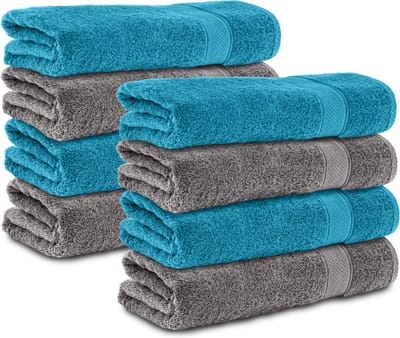 Komfortec 8x Handdoek 70x140 - 100% Katoen – Handdoekenset - Zacht - Antraciet-Turquoise