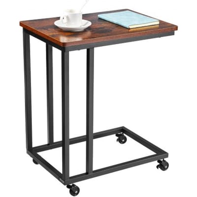 VEVOR Bijzettafel Salontafel Met Metalen Frame Op Wielen, C-Vormige Salontafel voor Woonkamer Slaapkamer Kantoor 500 X 350 X 605 Mm Tv-Lade, Woonkamertafel Banktafel Bruin en Zwart