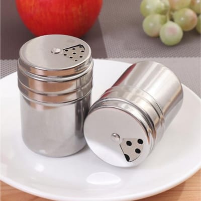2 Stuks Roestvrij Staal Draaideksel Kruidenstrooier Zout Suiker Peper Peperstrooier Multifunctioneel Keukengereedschap white