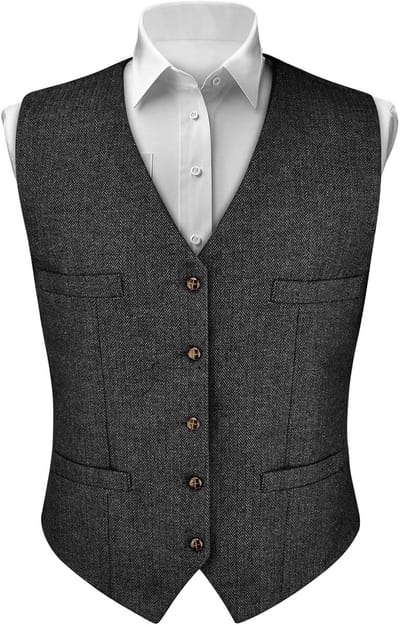 Heren Kostuum Formeel Zakelijk Mouwloos V-Hals Vest van Katoen en Tweed met Pocket voor Bruiloft en Feestelijke Gelegenheden