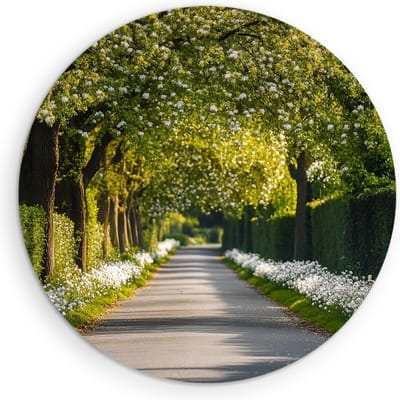 Saammp Muurcirkel Hout - Natuur - Weg tussen de bomen - England - Ø 90 - Wandcirkel - Wanddecoratie Cirkel - Muurdecoratie Woonkamer - Slaapkamer decoratie - Rond Schilderij