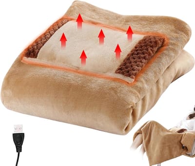 Elektrische Deken - Verwarmde Plaid - Warm Blijven - Snelle USB Verwarming - 60x80 cm - Lichtbruin