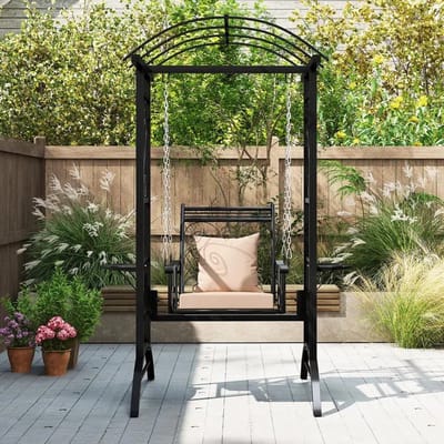 Dailygoods Buitenschommel met frame & 2 pergola's & kussens & bijzettafels