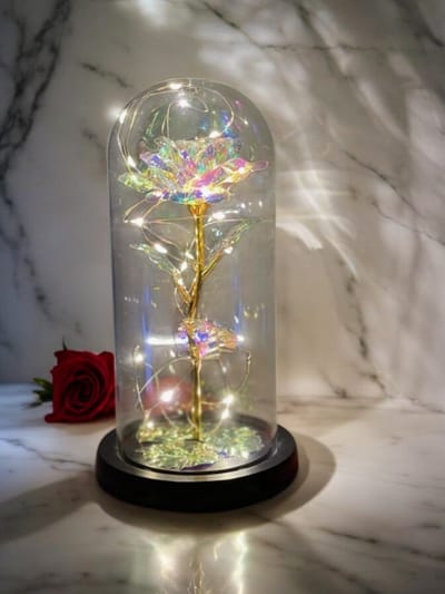 Nina's Giftshop® Galaxy Roos in Glazen Stolp met LED – Eeuwige Roos – Valentijn Cadeau - Cadeau voor Vrouw