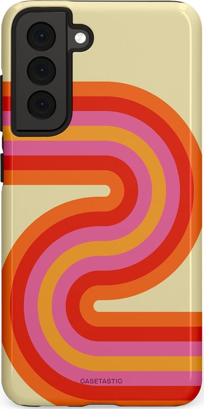 Casetastic hoesje geschikt voor Samsung Galaxy S21 FE 5G - Dubbellaagse bescherming - Retro wave - Fashion Case - Zand Rood Oranje Roze