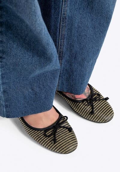 Wittchen Gevlochten Ballerina's - Zwarte Kleur - Polyurethaan - Decoratieve Strik - Platte Hak