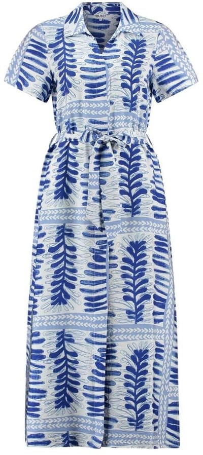 Object Jurk Objshelly S/s Re Shirt Midi Dress 1 23049057 Azure Blue/white-blue Dames Maat - 34