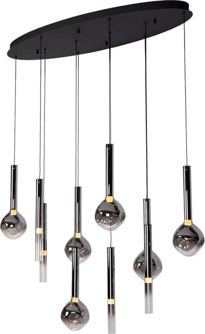 Atmooz Hanglamp Bahia 10 - Ovale plafondlamp 100x35xH180 cm - Zwart met gerookt glas - 10 lichtpunten - LED dimbaar - Modern design
