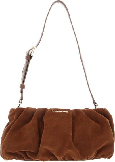 MANDARINA DUCK Leren Schoudertas Velvet Plisse Bucket Bag Caramel Cafe Lichtbruin