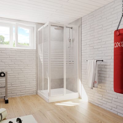 Schulte - douche hoekinstap met schuifdeuren - 73,5 tot max. 88,5 x 180 - wit - streepdecor - montage op douchebak of direct op de douchevloer