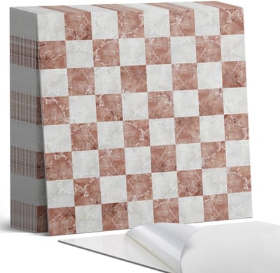 Coloray Plaktegels - Marmeren schaakbordpatroon Zelfklevende Tegels - 20 cm x 20 cm - Bruin Plaktegels - 20 stuks - Vierkant PVC Tegels - Plaktegels Badkamer - Plaktegels Vloer - Vinyltegels Vloer Zelfklevend - Wandtegel Zelfklevend