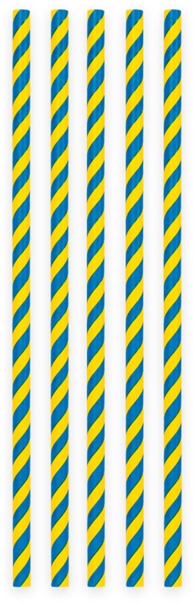 40 Papieren Rietjes Gestreept Blauw/Geel - 6mm x 197mm - Set van 2 Pakjes (40 stuks) - Zweden themafeest, sportkantine & supporters versiering