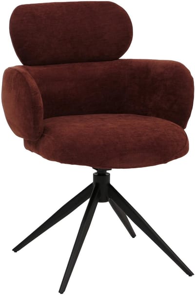 Eetkamerstoel MCW-O77, keukenstoel gestoffeerde stoel, draaibaar met automatische terugkeer, stof (310 g/m²) chenille Öko-Tex ~ roodbruin