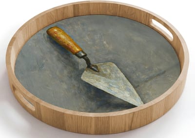 Dienblad rond 40x40 cm - Schootdienblad hout - Troffel - Verf - Gereedschap - Borrelplank rechthoek - Plateau houten dienbladen