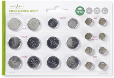 Nedis Lithium / Alkaline Knoopcelbatterij Multipack - 1.5 / 3 V DC - Alkaline / Lithium - CR1620 / CR2016 / CR2025 / CR2032 / LR43 / LR44 / LR54 - Aantal batterijen: 20 Stuks - Blisterkaart