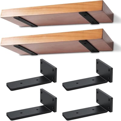 Robuuste Wandplank Steunen - 4 Stuks L-vormige Metalen Draagbeugels voor Drijvende Planken | Ideaal voor Thuisopslag en Interieurdecoratie (Zwart/15cm)