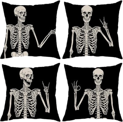 Gothic Skelet Kussenhoezen 45x45cm - 4 Stuks Halloween Decoratie voor Bank en Slaapkamer