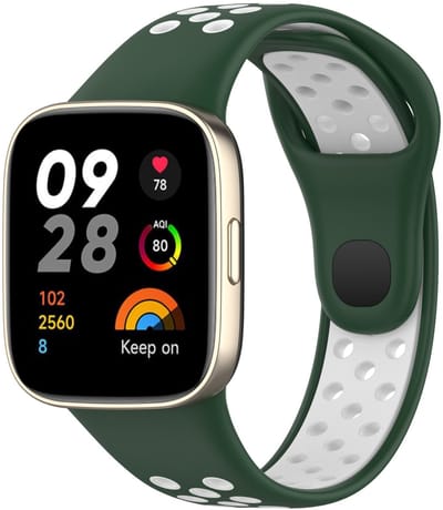 By Qubix - Siliconen sportband - Donkergroen met wit - Geschikt voor Xiaomi Redmi Watch 3
