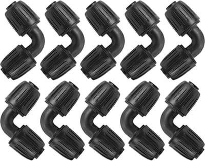 Drip hose irrigatie 90° bocht connector koppeling 1/2 inch zwart voor tuin en gazon irrigatiesysteem - 10 stuks