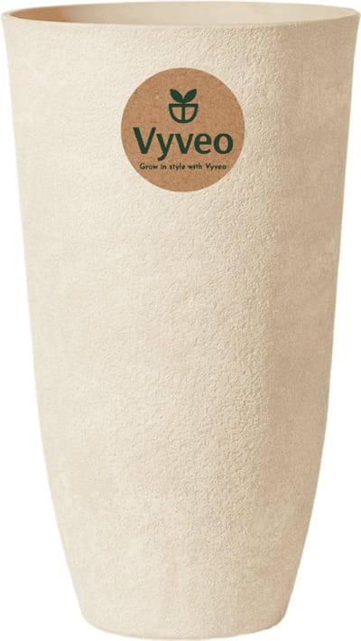 Vyveo - Bloempot Tower - 35x61 - Beige (Retro) - Bloempot voor binnen en buiten - Lichtgewicht - Breukbestendig - Vorstbestendig - UV-bestendig