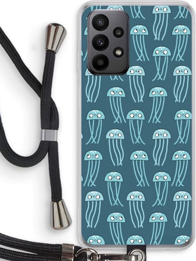 Case Company® - Hoesje met koord geschikt voor Samsung Galaxy A23 hoesje met Koord - Kwallie - Telefoonhoesje met Zwart Koord - Bescherming aan alle Kanten en Over de Schermrand