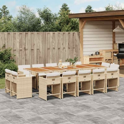 vidaXL - 15-delige - Tuinset - met - kussens - poly - rattan - beige