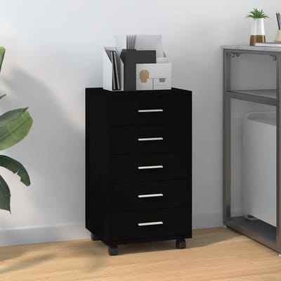 vidaXL - Ladekast - met - wieltjes - bewerkt - hout - zwart