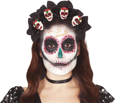 Diadeem/tiara met rozen en schedels voor dames - Day of the dead - Halloween verkleed accessoires