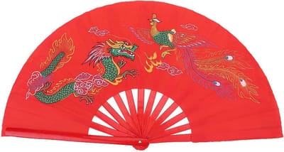 Dailygoods - Tai Chi Fan - Chinese Dans- en Kung Fu Ventilator van Bamboe - 33 cm - Rood