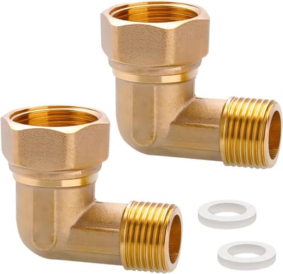 Dailygoods - 2 stuks messing beweegbare schroefverbinding, 1/2 inch AG x 3/4 inch IG messing hoek 90°, 1/2 inch op 3/4 inch beweegbare schroefverbinding, 90 graden hoekschroefverbinding voor waterinstallaties