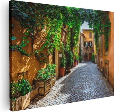 Artaza Canvas Schilderij Steegje Rome - 40x30 cm - Klein - Muurdecoratie Italie - Wanddecoratie Planten - Kamer Accessoires