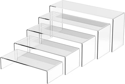 Set van 5 Transparante Acryl Display Risers in Diverse Maten voor Figuren, Cosmetica, Cupcakes en Sieraden Presentatie