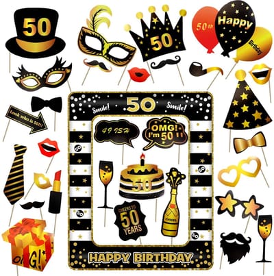 Dailygoods- Fotorekwisieten 31 Stuks - Opblaasbaar Frame - Grappige Accessoires - Decoratie voor Verjaardag - Gouden Bruiloft - Herbruikbaar - Fotoproppen