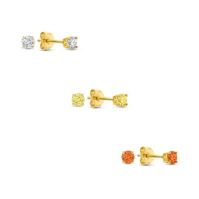 New Bling 9SIL-SET0028 Zilveren Zirkonia Oorknoppen Set 3mm Wit Geel Oranje Earparty - Zilver - Verguld/Goud op Zilver
