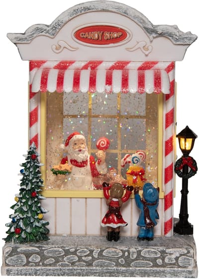 Anna's Collection Snowglobe speelgoedwinkel - met kerstman - 22 cm - sneeuwbol lantaarn
