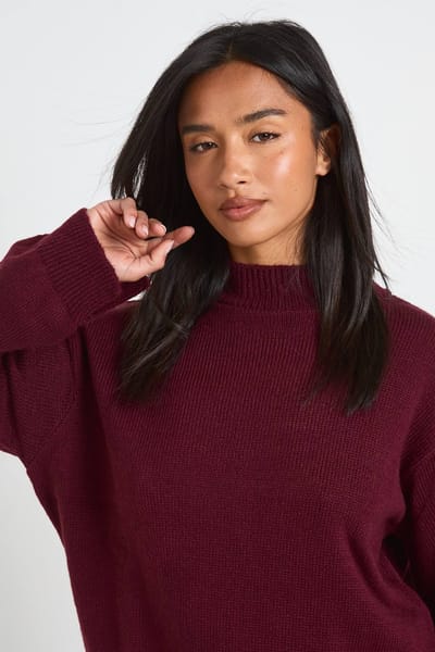 boohoo Dames Petite Zachte Gebreide Trui En Flared Broek Gebreide Co-ord | Bordeaux Rood | Maat: Small