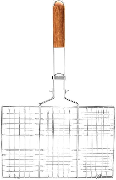 Elzusha - Grill Basket - Grillnet - Professionele Grill - Stainless steel - Vis, Groenten, Steak - Handvat van Hout - Geschikt voor BBQ