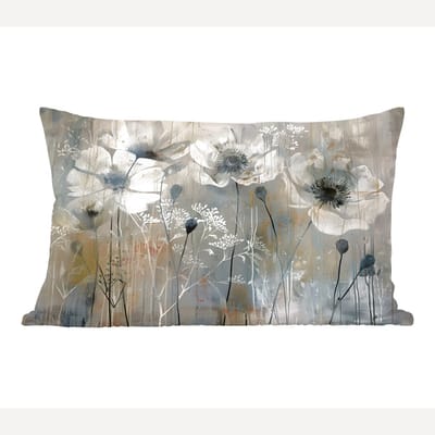 Sierkussens - Kussentjes Woonkamer - 50x30 cm - Bloemen - Planten - Grijs - Abstract