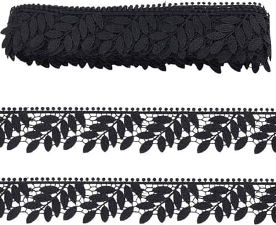 10 Yards Vintage Leaf Lace Trim Ribbon - 3-5/8 Inch Geborduurde Applicatie voor Bruidsmode, Kleding en Decoratie, Zwart