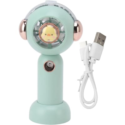 Mooie handventilator met vernevelingsfunctie, USB-oplaadbaar, kleine zakventilator met 500 mAh groen
