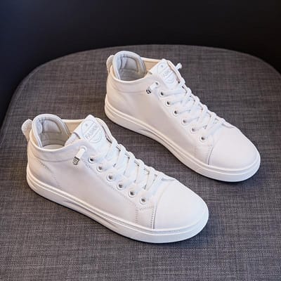 Toplaag Koeienhuid High-top Echt Leer Kleine Witte Schoenen voor Dames In Nieuwe Alles-match Platte Zool Casual Koreaanse Stijl Sneakers voor Dames 34 gray
