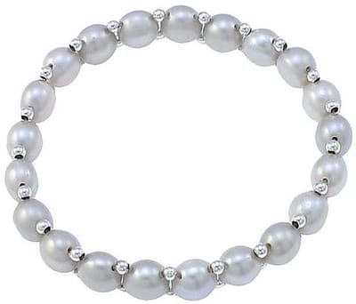Zoetwater parel armband Sofia Grey - echte parels - grijs - zilver - elastisch - luxe sieraden zakje - parel armband dames - grijs parel armband - zoetwaterparel - elastisch parel armband