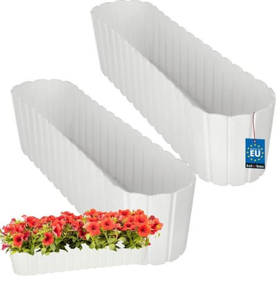 KOTARBAU® 2 st. Balkonbak, Bloembak voor Balkon, Kunststof, 60 x 14 x 13 cm, Wit, Plantenbak Balkon, Groot, Rustiek, Weerbestendig Plantenbak, voor Binnen en Buiten